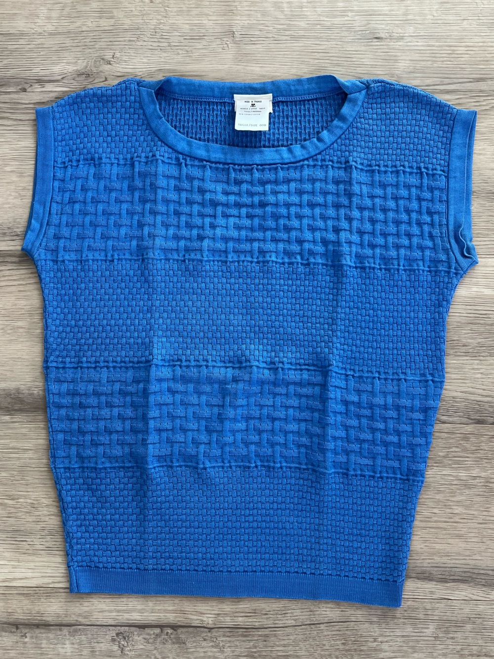 Vintage Courreges Paris Textured Blue Knit Cap Sleeve Top Womens x small/ 000